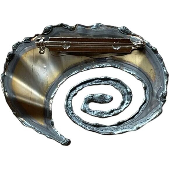 Handcrafted Spiral Shell Design Metal Pin Brooch With Iridescent Finish & Secure - Picture 2 of 3